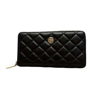 *NWOT PEONY SUPREME Wallet Luxury Black Quilted Leather Wallet Clutch Full Zip